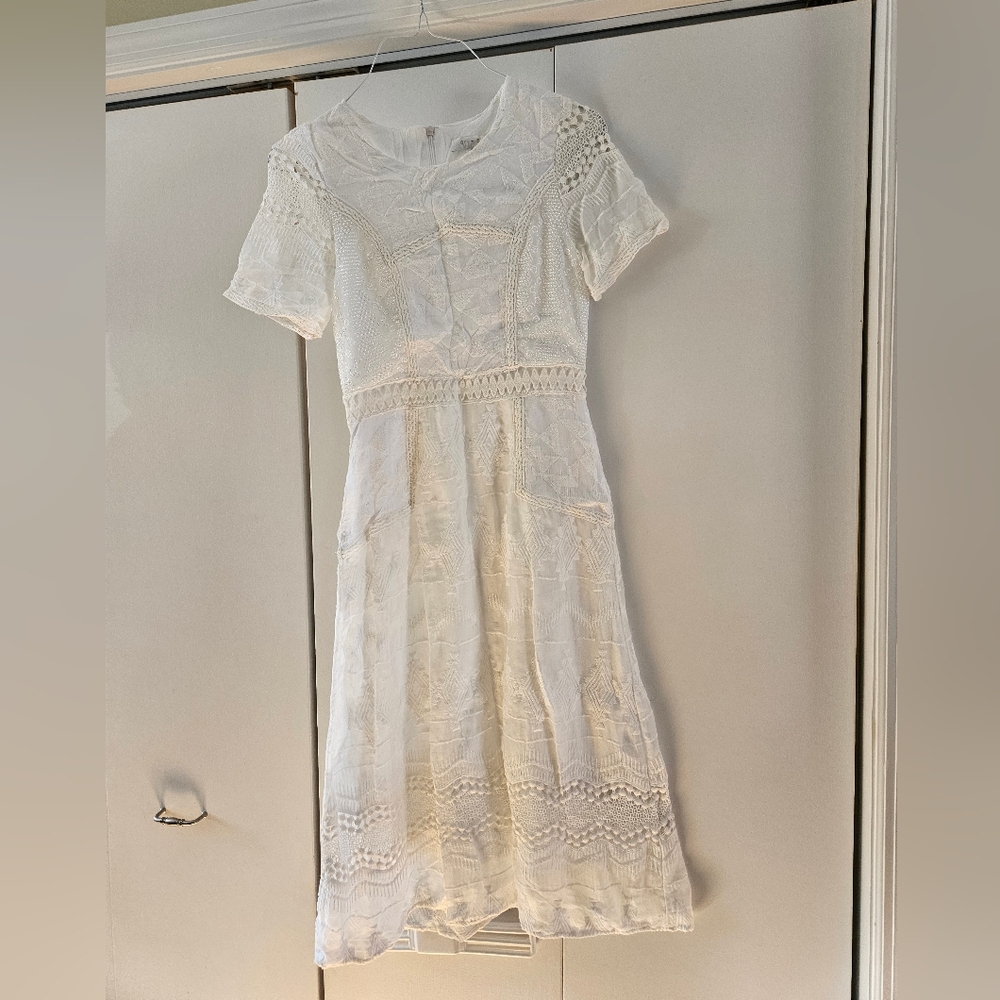 Eri+ali by Anthropologie White Lace Embrodered Midi Dress